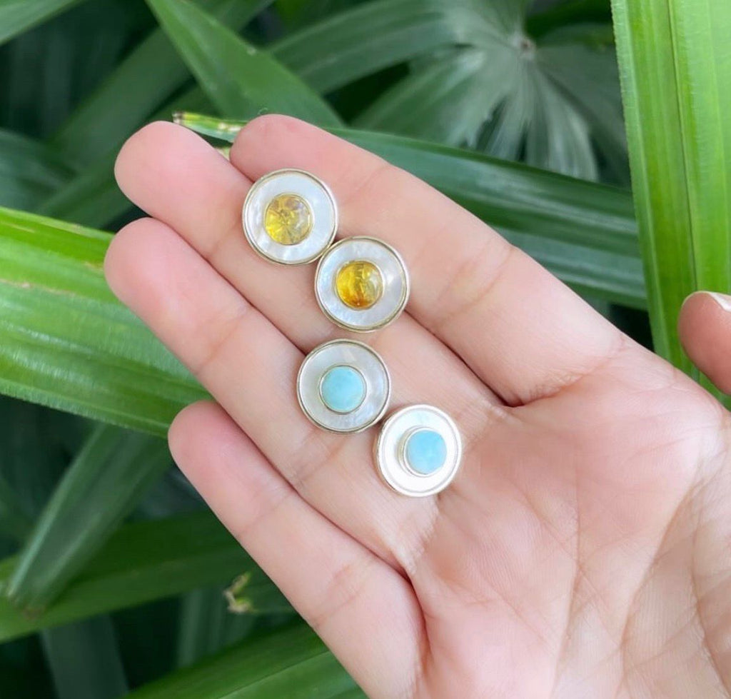 Arete nácar con ámbar o Larimar